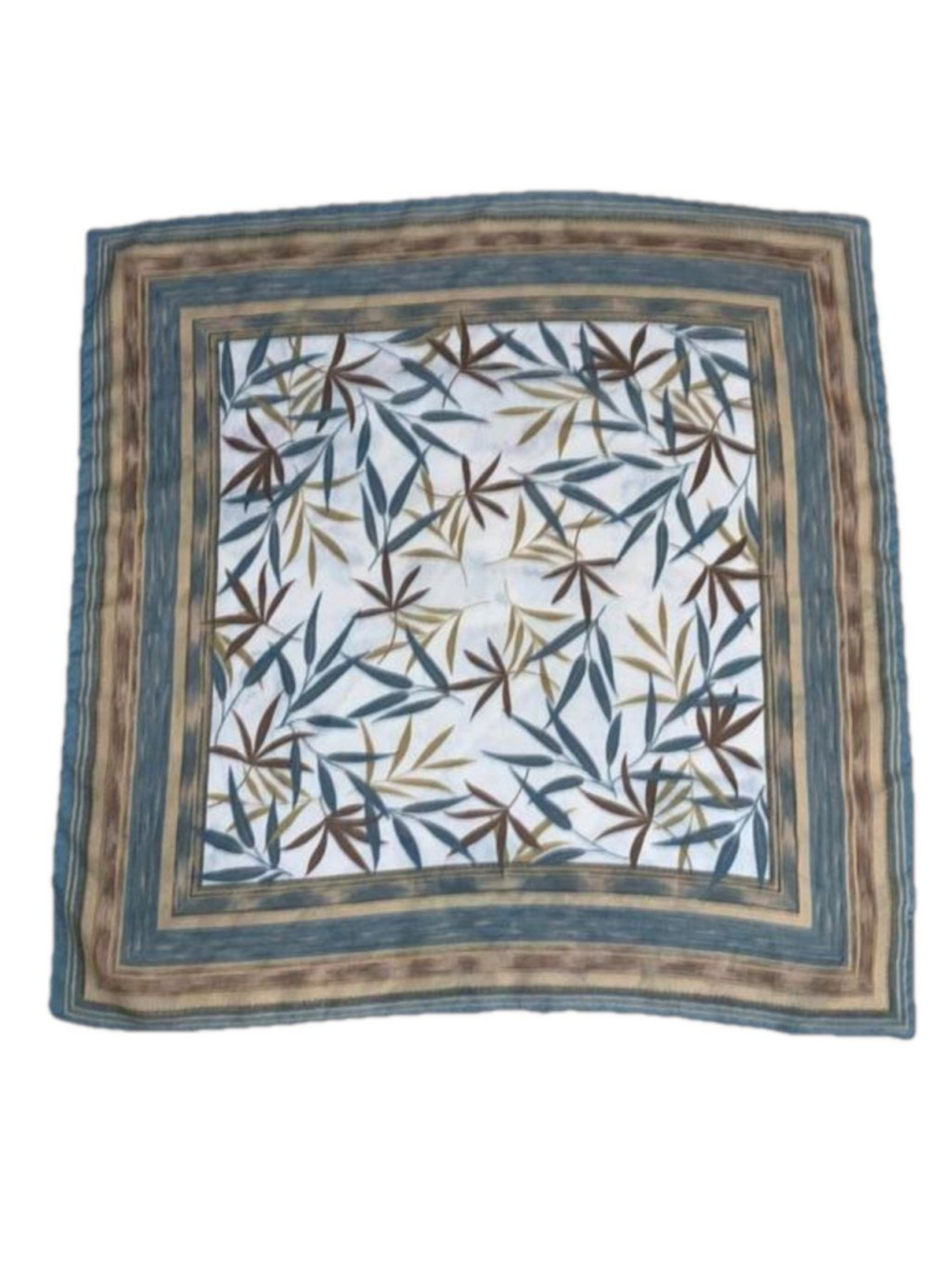 Liz Claiborne square sheer scarf blue and browns leaf pattern with a border